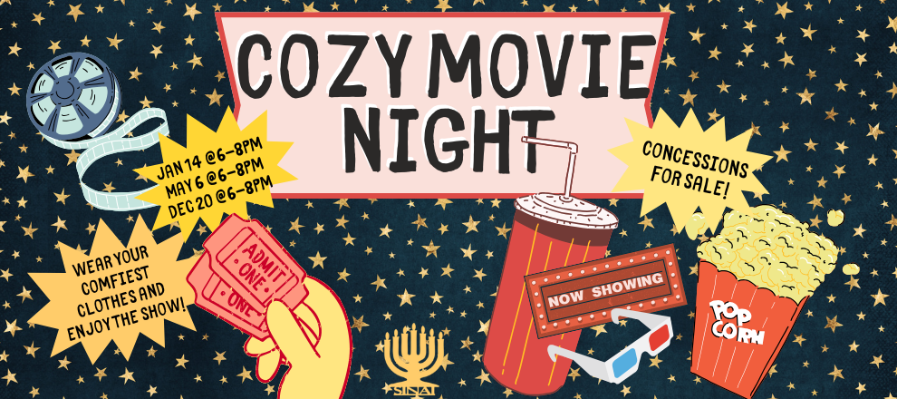 Cozy Movie Nights from 6-8pm on January 14th, May 6th, and December 20th. Wear your comfiest clothes and enjoy the show! Concessions for sale!